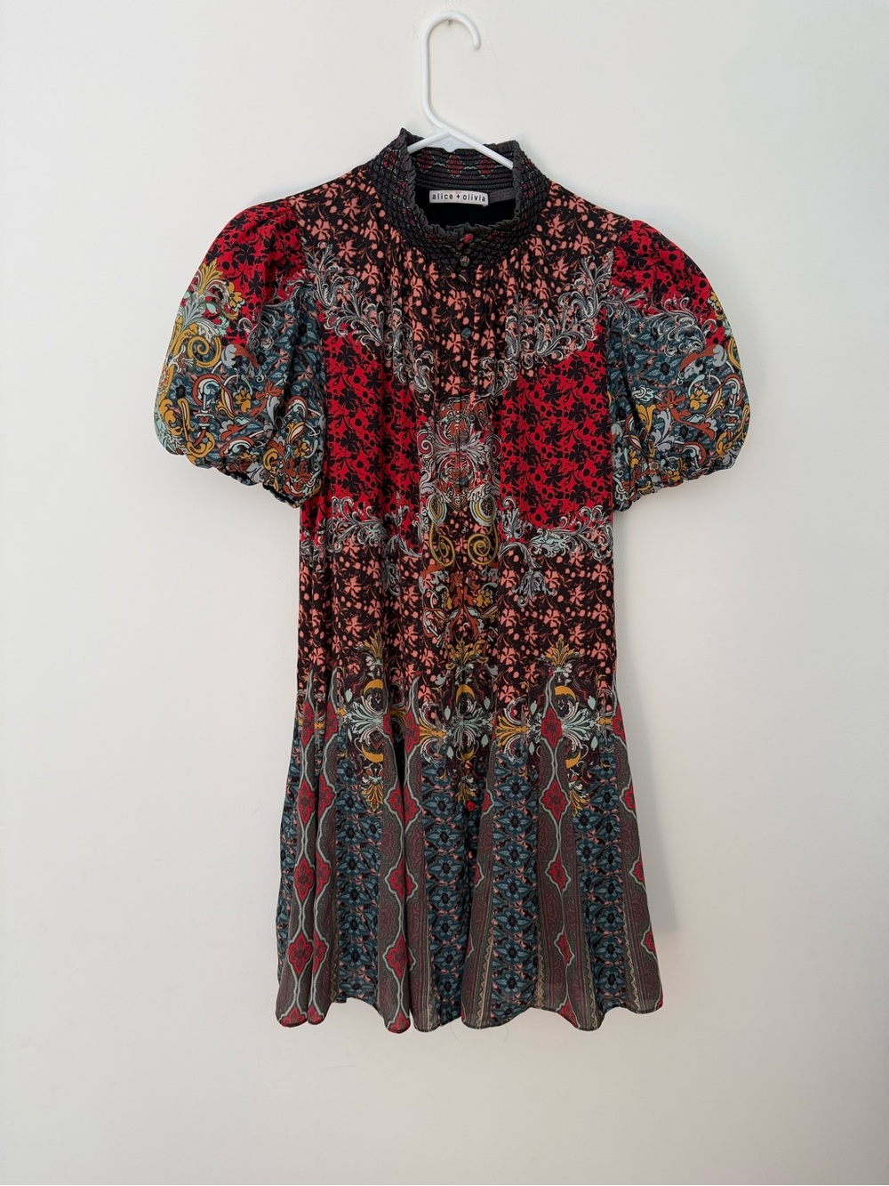 Alice + Olivia Janis Mixed Print Puff Sleeve Dress | Size 8